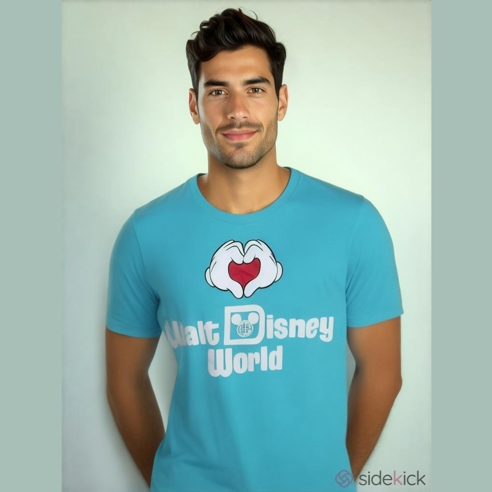 Walt Disney World Mickey Mouse Heart Hands Blue/WhiteTee Adult Lg 90s Vtg Unisex